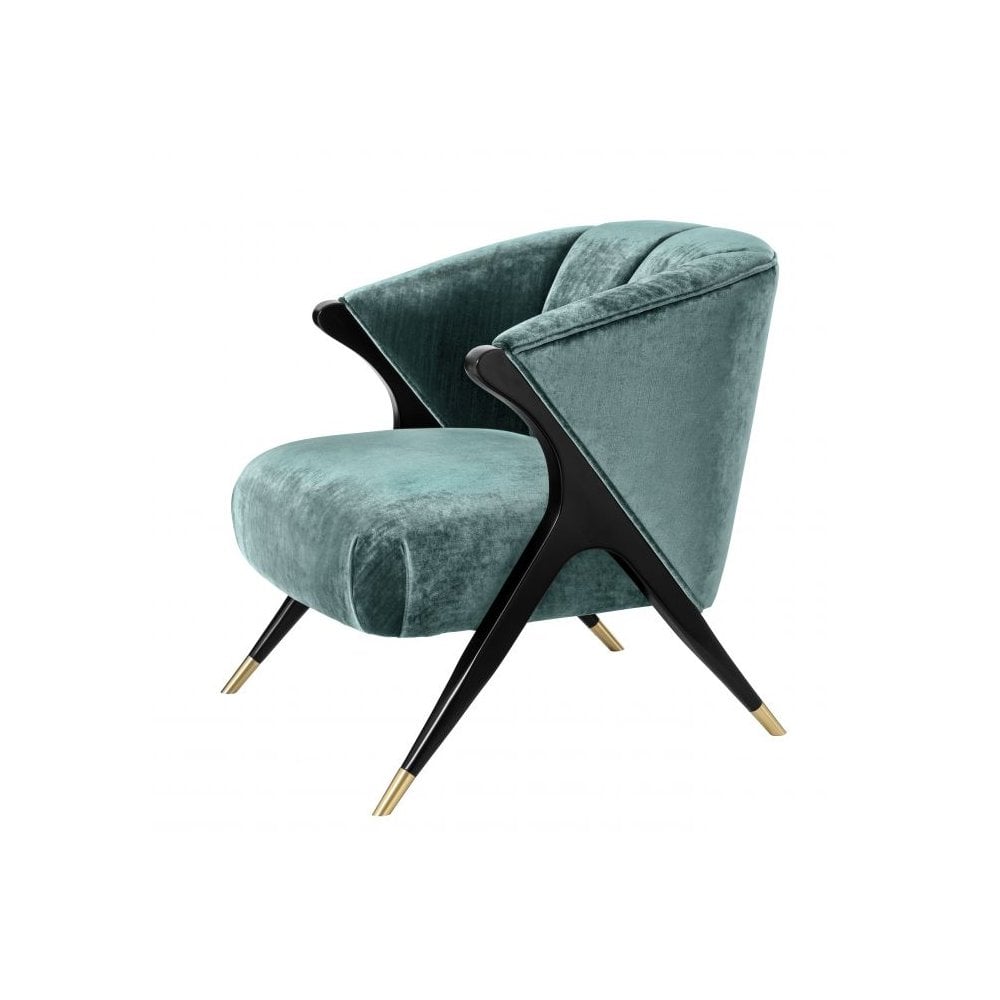 Pavone Mid-Century Accent Chair in Aegean Green with Black & Brass Details