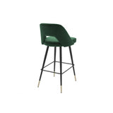 Avorio Bar Stool in Roche Green Velvet with Black and Brass Accents
