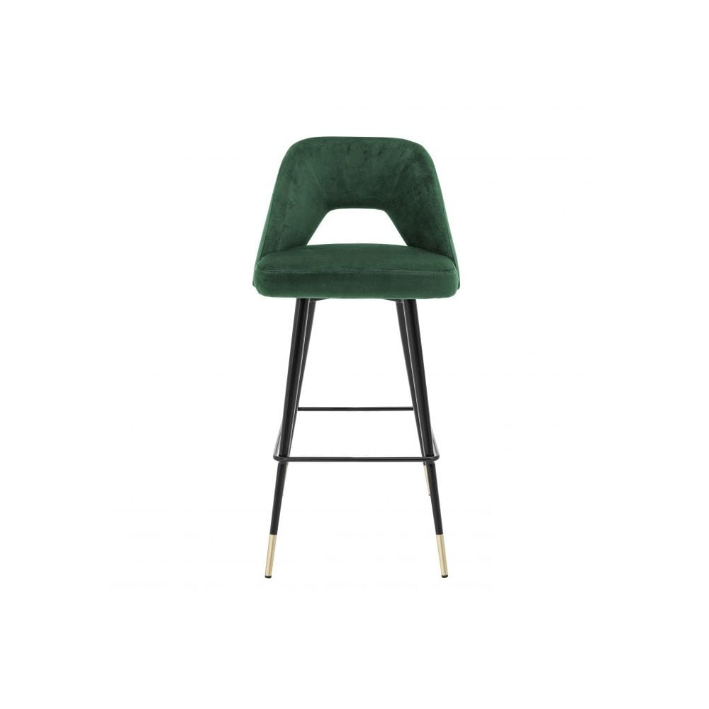 Avorio Bar Stool in Roche Green Velvet with Black and Brass Accents