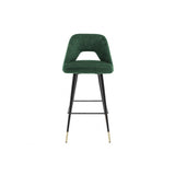 Avorio Bar Stool in Roche Green Velvet with Black and Brass Accents
