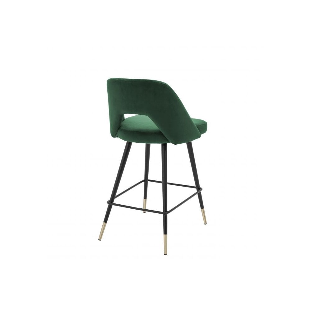 Roche Green Velvet Counter Stool with Brass-Tipped Black Legs