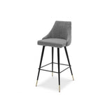 Cedro Mid-Century Modern Bar Stool with Clarck Grey Upholstery and Black Brass-Capped Legs