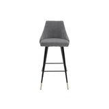 Cedro Mid-Century Modern Bar Stool with Clarck Grey Upholstery and Black Brass-Capped Legs