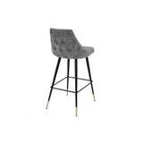 Cedro Mid-Century Modern Bar Stool with Clarck Grey Upholstery and Black Brass-Capped Legs