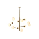 Vintage Mid-Century Modern Tortora Chandelier, Antique Brass with White Globes