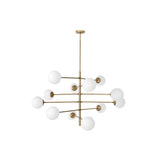 Vintage Mid-Century Modern Tortora Chandelier, Antique Brass with White Globes