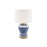 Oriental Blue Ceramic Table Lamp with Antique Brass Accents