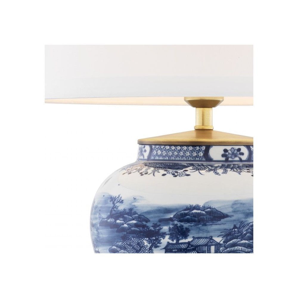 Oriental Blue Ceramic Table Lamp with Antique Brass Accents