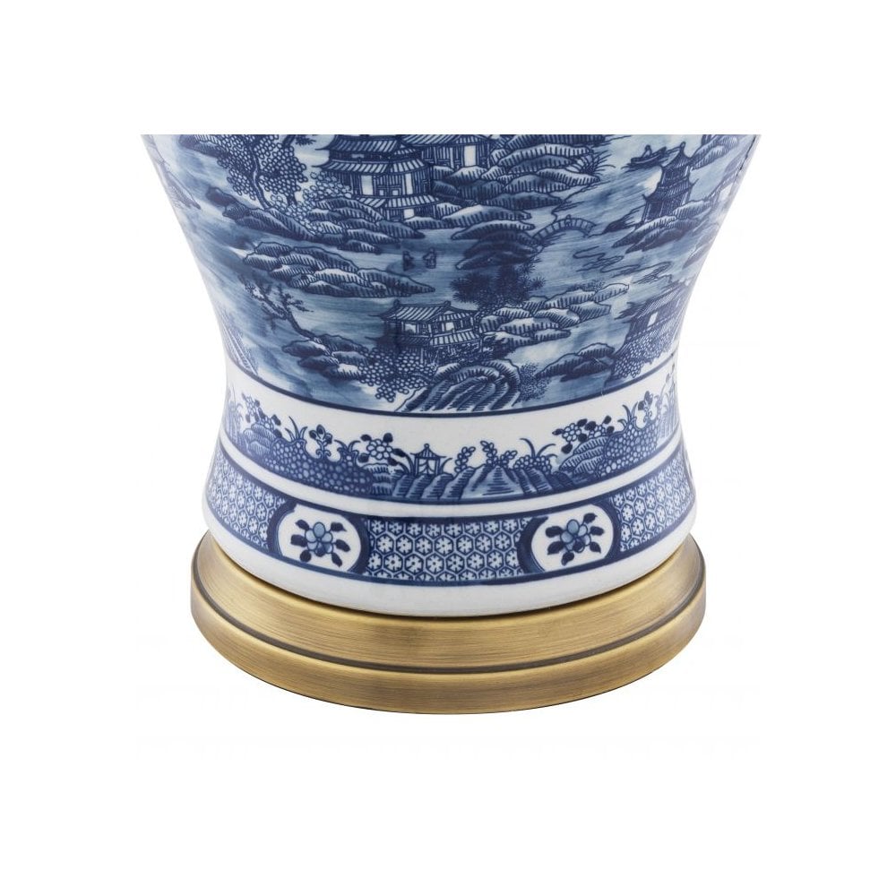 Oriental Blue Ceramic Table Lamp with Antique Brass Accents