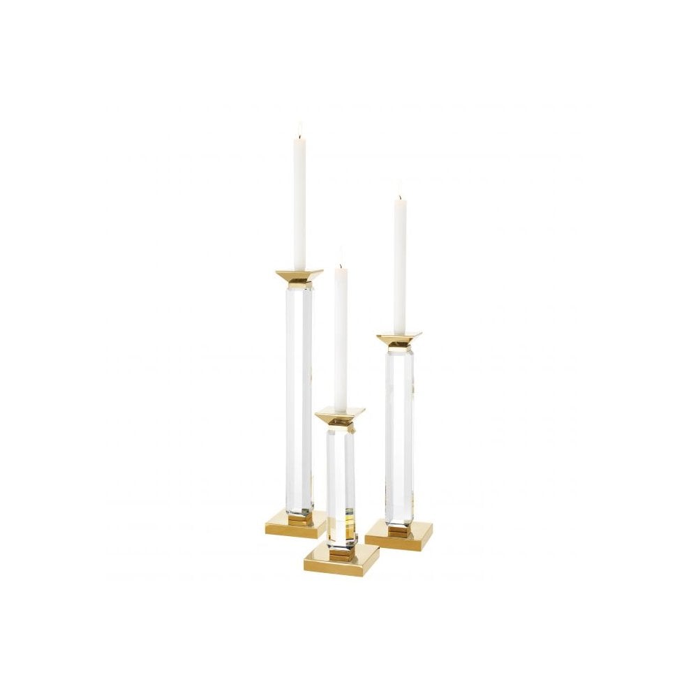 Elegant Livia Crystal and Gold Candle Holders Trio Set