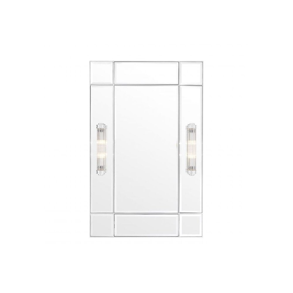 Glamorous Art Deco Beaumont Mirror with Integrated Lighting, Nickel Finish