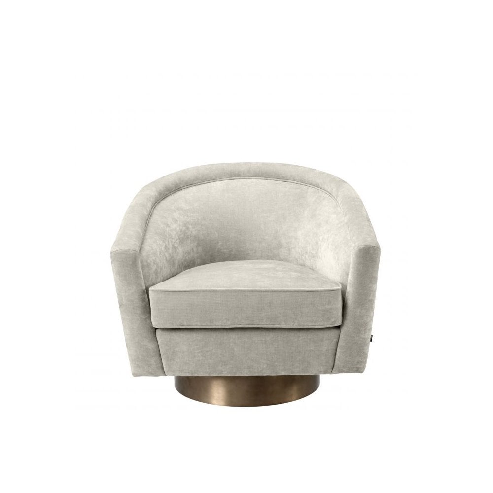 Elegant Catene Swivel Chair in Clarck Sand with Matte Gold Base