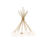 Mid-Century Modern Luxor Chandelier in Antique Brass with White Globe Shades