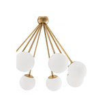 Mid-Century Modern Luxor Chandelier in Antique Brass with White Globe Shades
