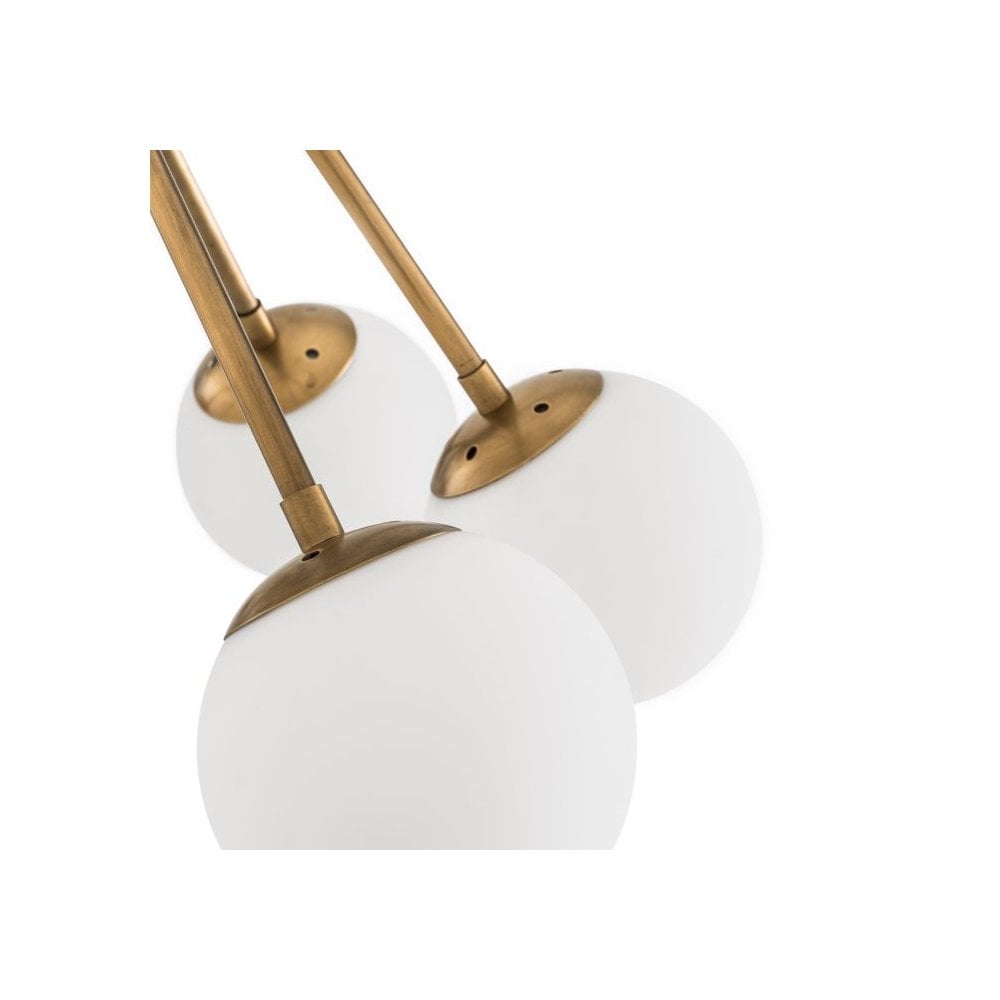 Mid-Century Modern Luxor Chandelier in Antique Brass with White Globe Shades