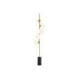 Tempo Floor Lamp with Antique Brass, White Globe Shades, and Black Marble Base
