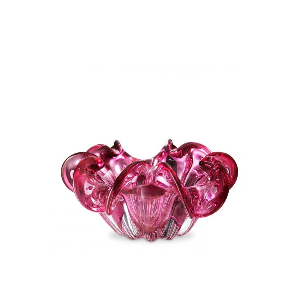 Triada Pink Hand Blown Glass Bowl with Wavy Rim Design