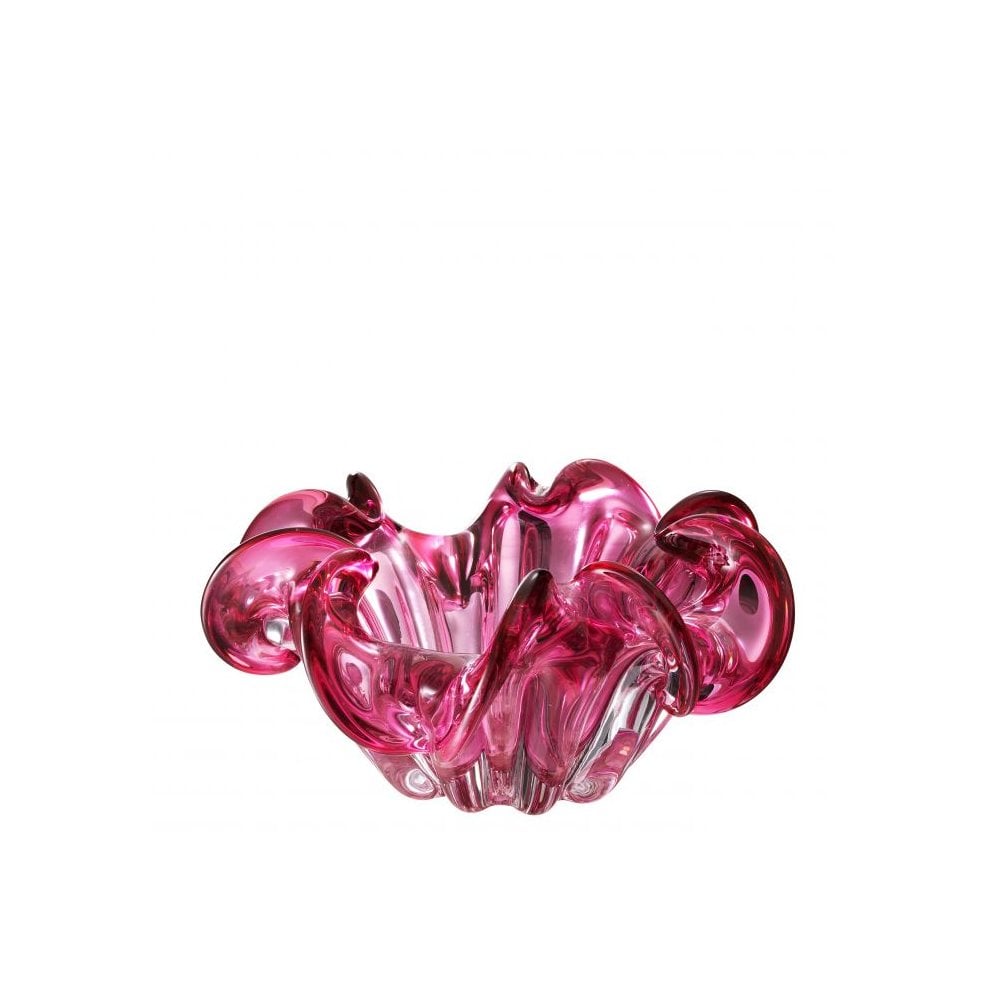 Triada Pink Hand Blown Glass Bowl with Wavy Rim Design