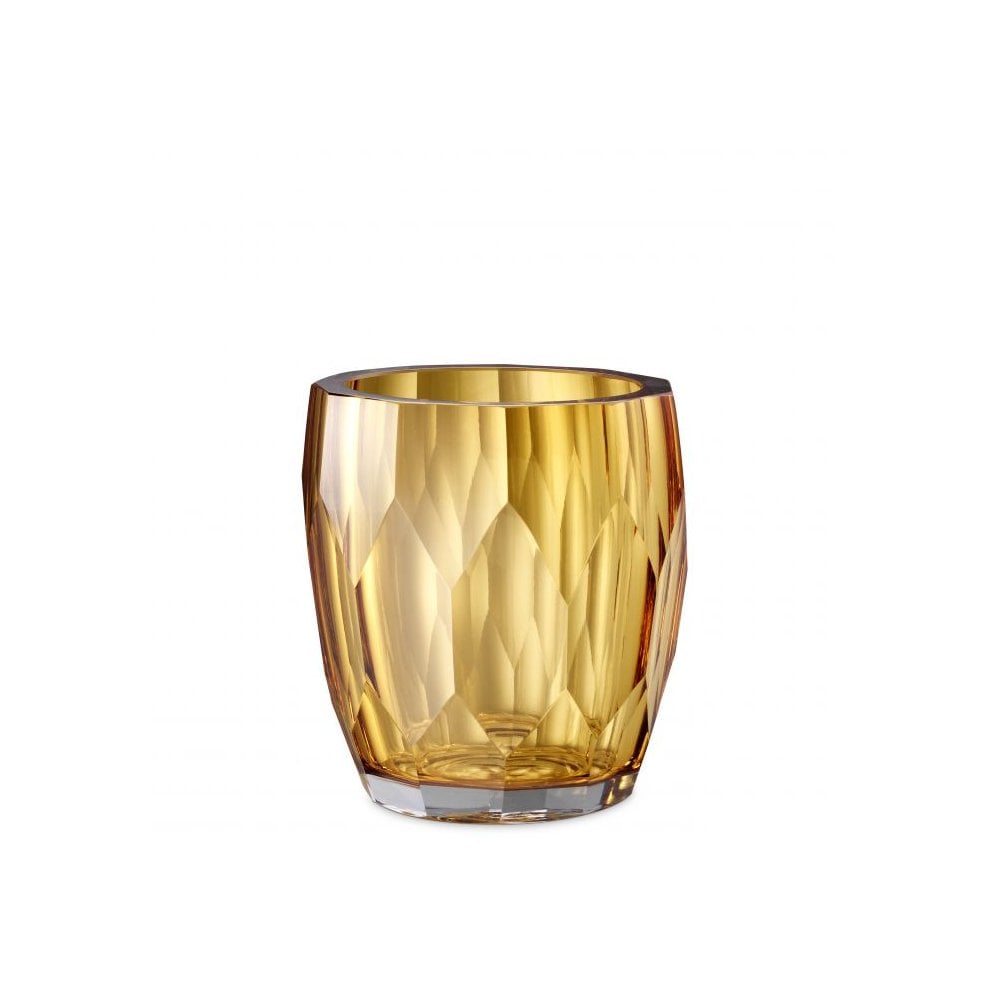 Marquis Amber Vase, Handcrafted Faceted Glass, 12 x 14 cm