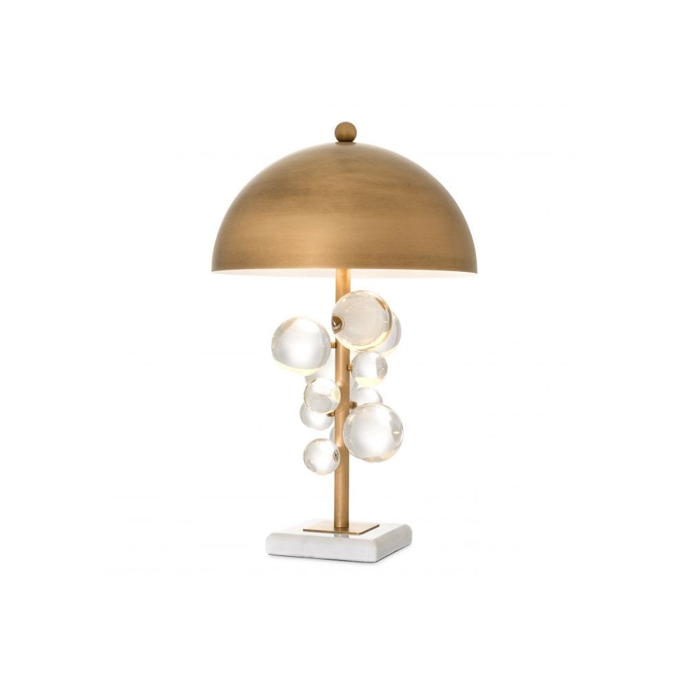 Mid-Century Modern Table Lamp with Brass Finish, Clear Glass Accents, and Marble Base