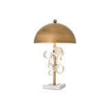 Mid-Century Modern Table Lamp with Brass Finish, Clear Glass Accents, and Marble Base