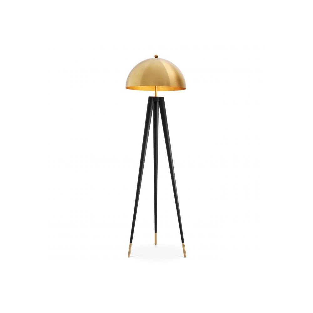 Coyote Floor Lamp with Gold Dome Shade and Black Tapered Legs