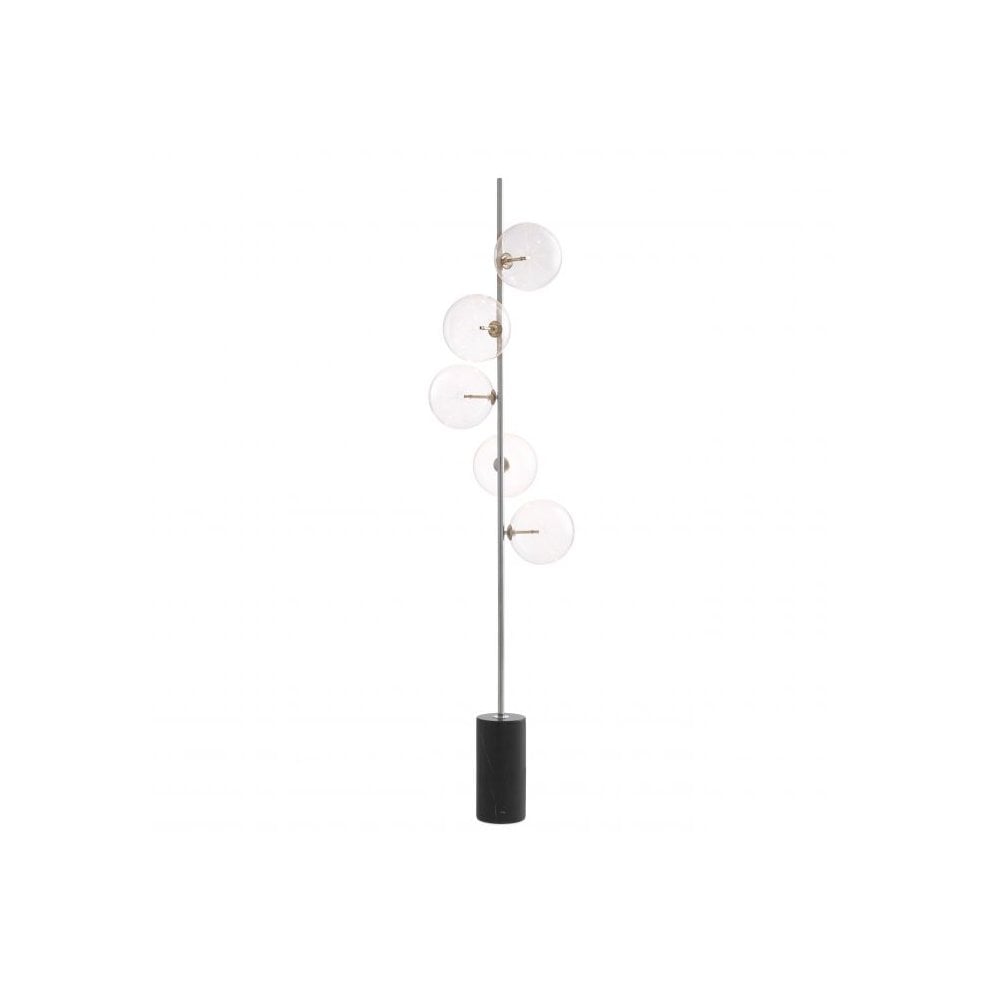 Tempo Floor Lamp with Nickel Finish, Clear Glass, and Black Marble Base