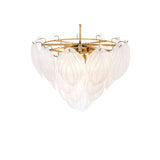 Novida Antique Brass Chandelier with Hand-Blown Frosted Glass Leafs