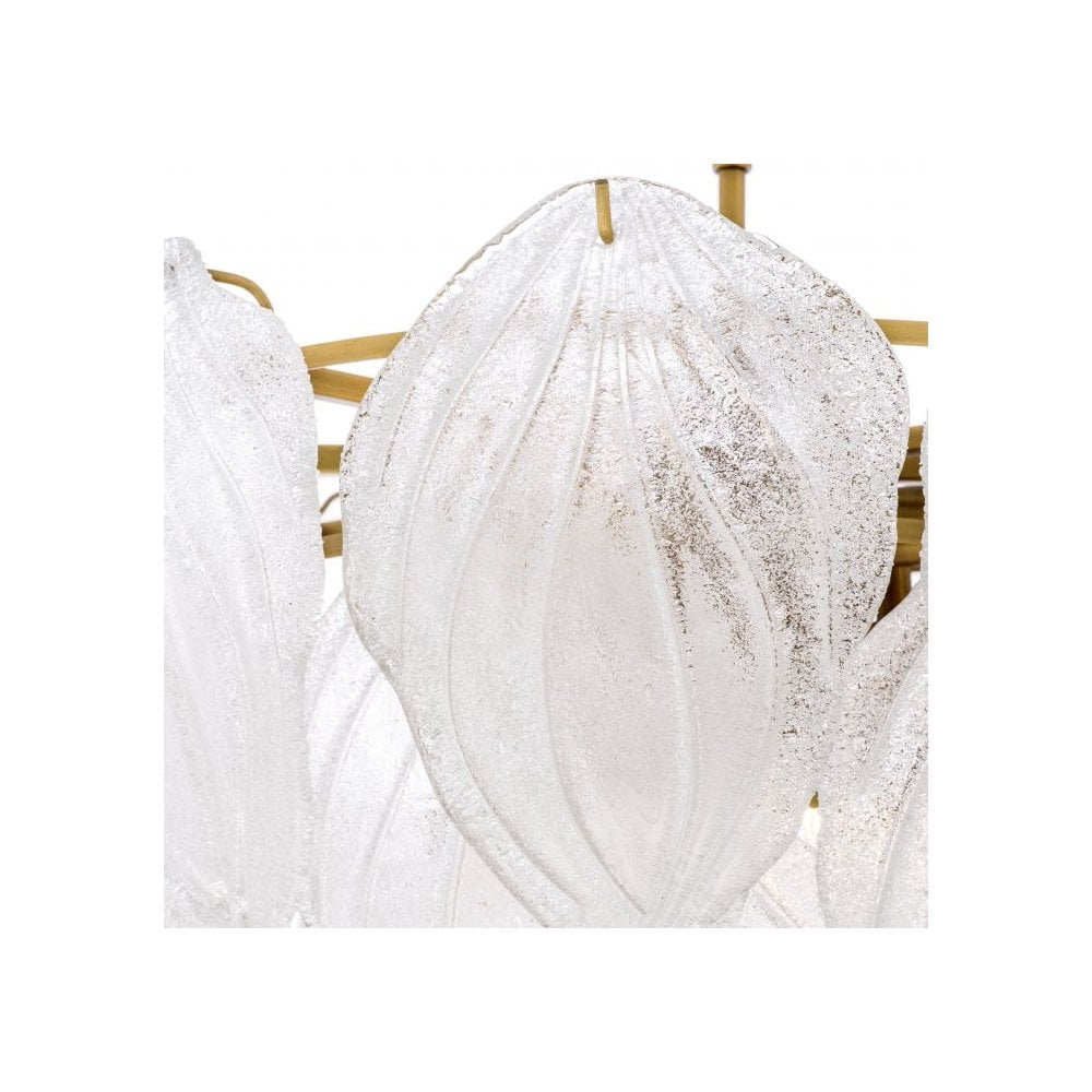 Novida Antique Brass Chandelier with Hand-Blown Frosted Glass Leafs