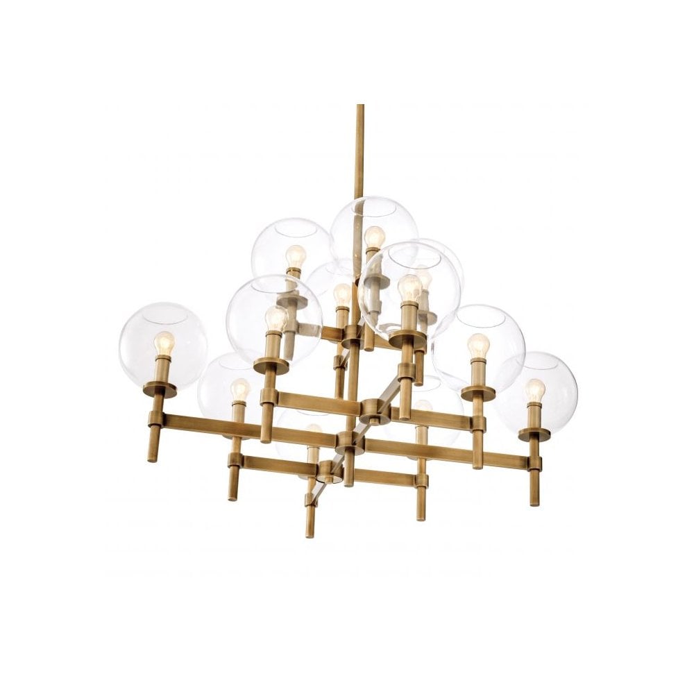 Antique Brass Jade Chandelier L with Clear Glass Globes