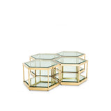 Hexagonal Sax Coffee Table Quartet with Gold Finish and Glass Details