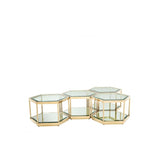 Hexagonal Sax Coffee Table Quartet with Gold Finish and Glass Details