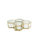 Hexagonal Sax Coffee Table Quartet with Gold Finish and Glass Details