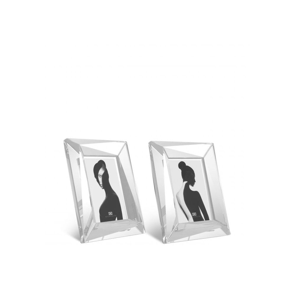 Set of Two Elegant Clear Crystal Glass Picture Frames