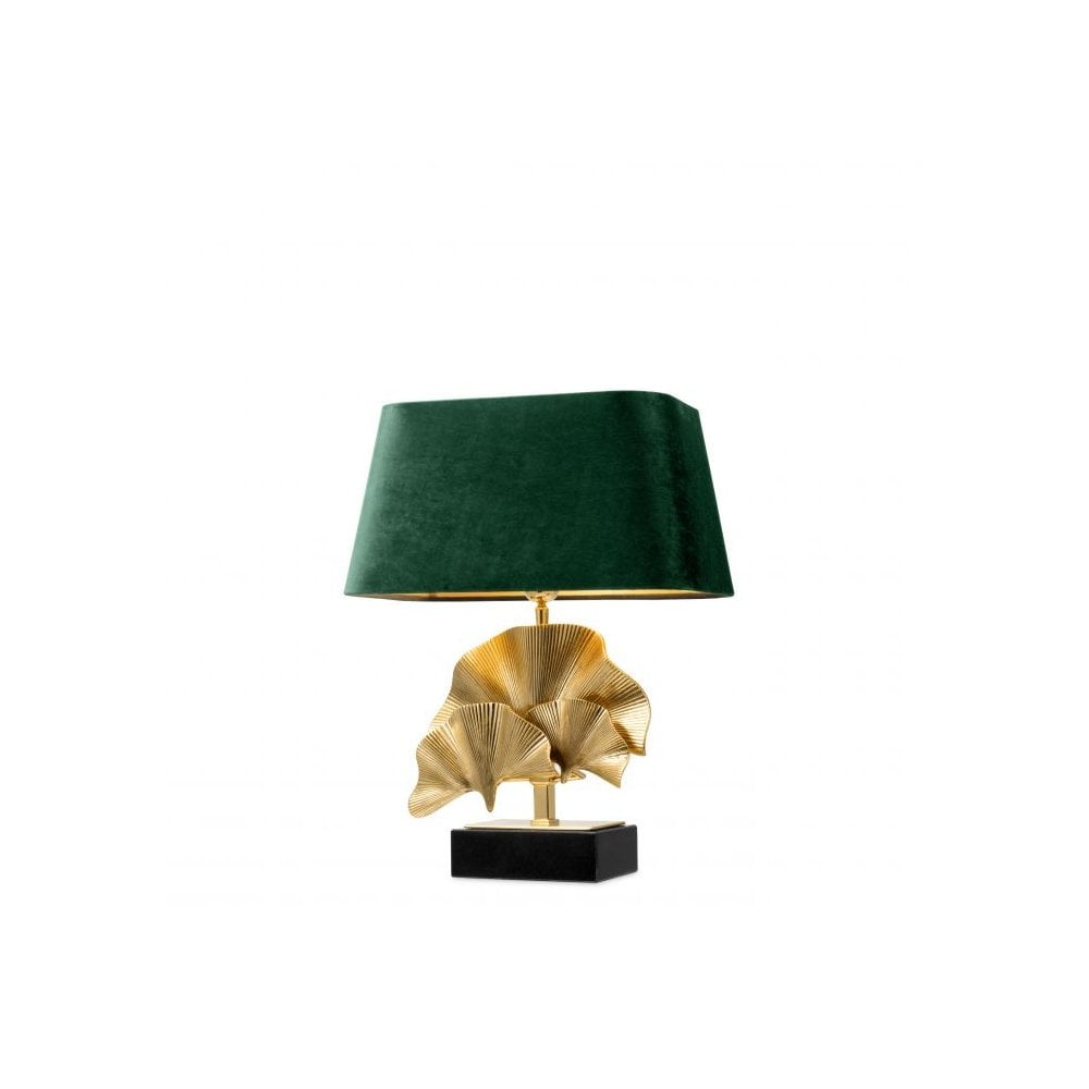 Olivier Tropical Elegance Table Lamp, Polished Brass & Black Granite Base