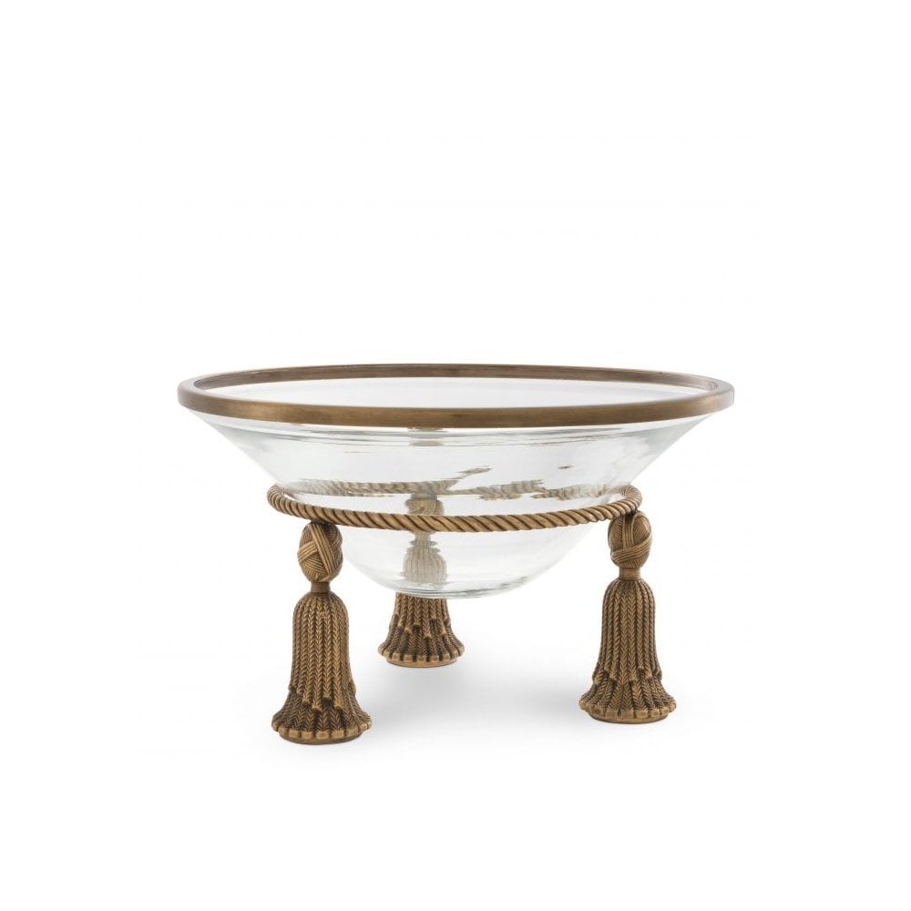 Vintage Brass Tassel Bowl with Clear Glass Ornamentation