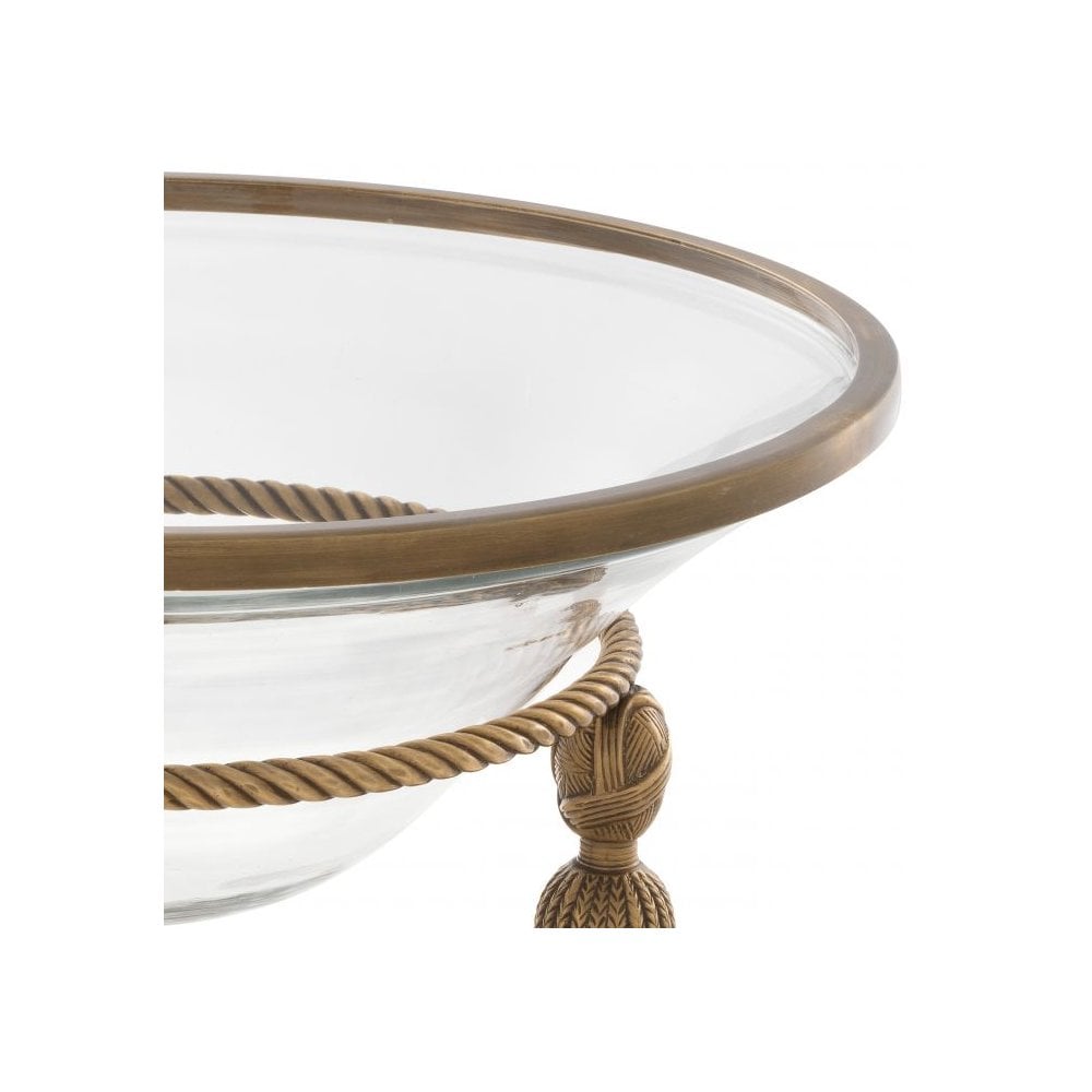 Vintage Brass Tassel Bowl with Clear Glass Ornamentation