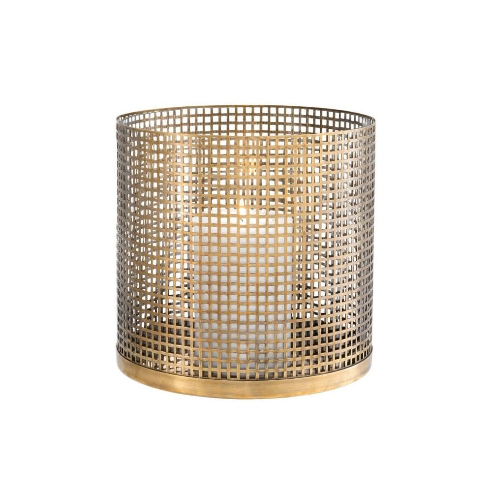 Vintage Brass Lattice Candle Holder with Clear Glass