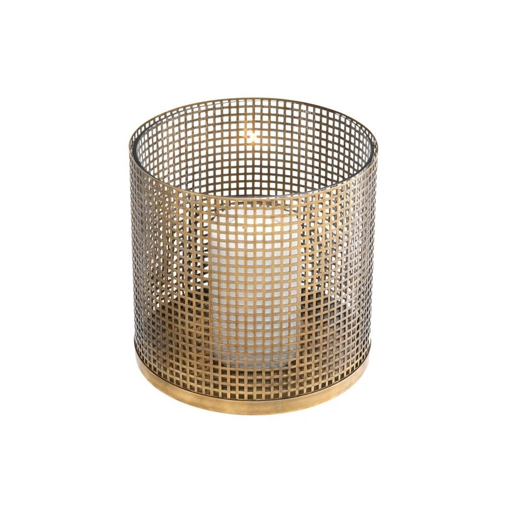 Vintage Brass Lattice Candle Holder with Clear Glass