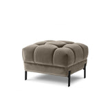 Sienna Velvet Ottoman, Greige Tufted Upholstery, Gold Accents