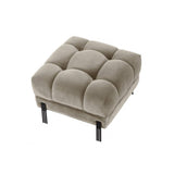 Sienna Velvet Ottoman, Greige Tufted Upholstery, Gold Accents