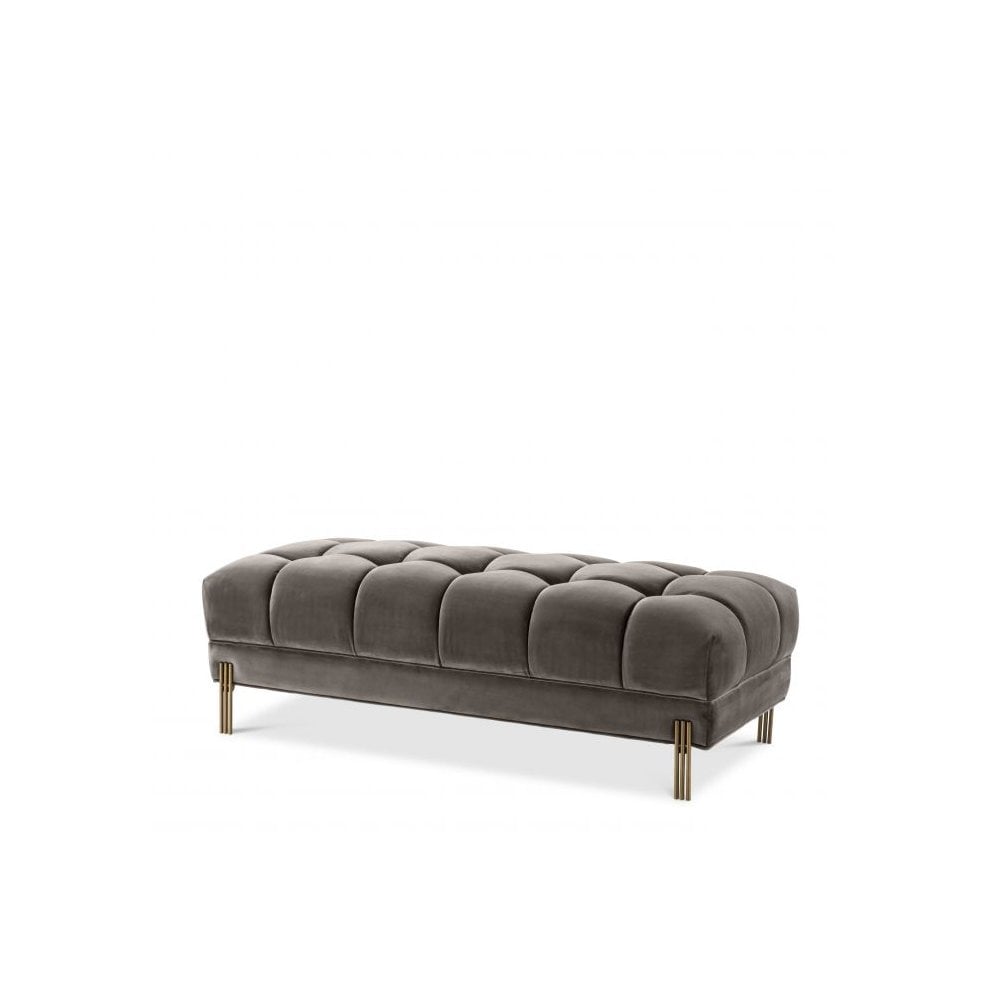 Elegant Sienna Bench in Savona Grey Velvet with Gold-Tone Brushed Brass Legs
