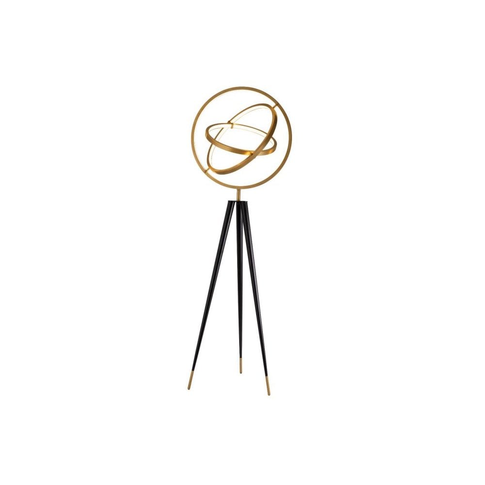 Cassini Galactic Floor Lamp, Antique Brass and Black, Adjustable LED Rings