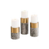 Elegant Trio: Grey Marble & Brushed Brass Candle Holders Set