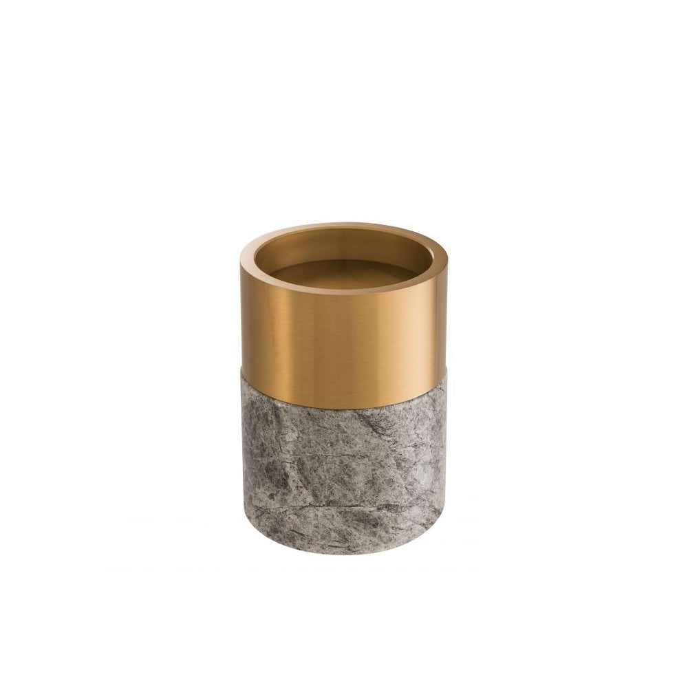 Elegant Trio: Grey Marble & Brushed Brass Candle Holders Set