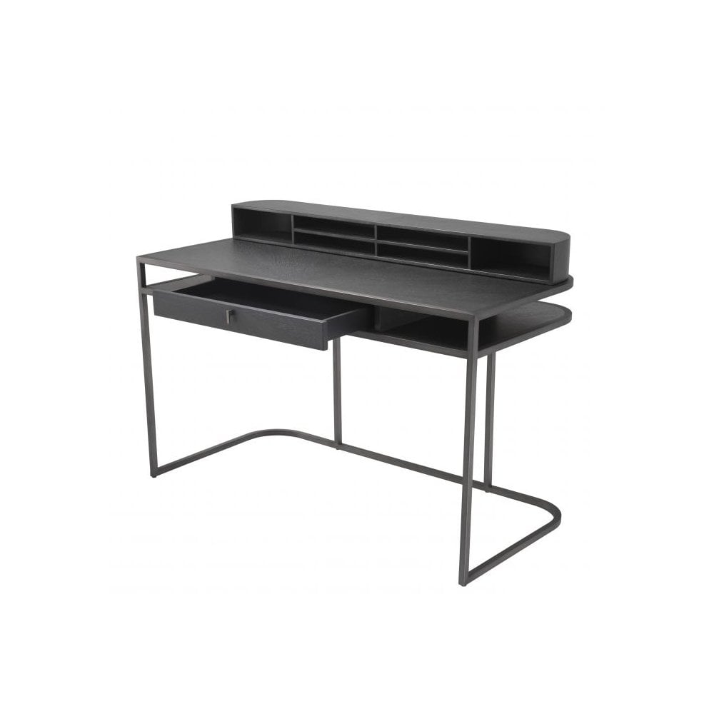 Highland Desk in Charcoal Grey Oak with Medium Bronze Accents