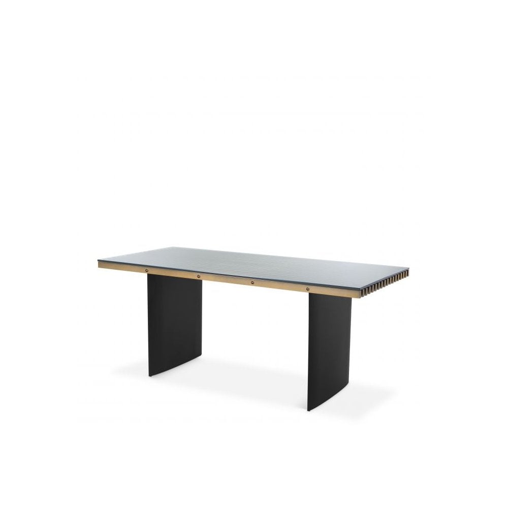 Vauclair Desk: Brushed Brass Frame, Black Base, Clear Glass Top