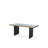 Vauclair Desk: Brushed Brass Frame, Black Base, Clear Glass Top