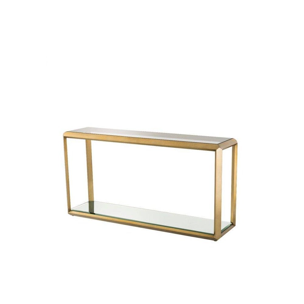 Title: Callum Console Table - Brushed Brass with Smoke and Mirror Glass