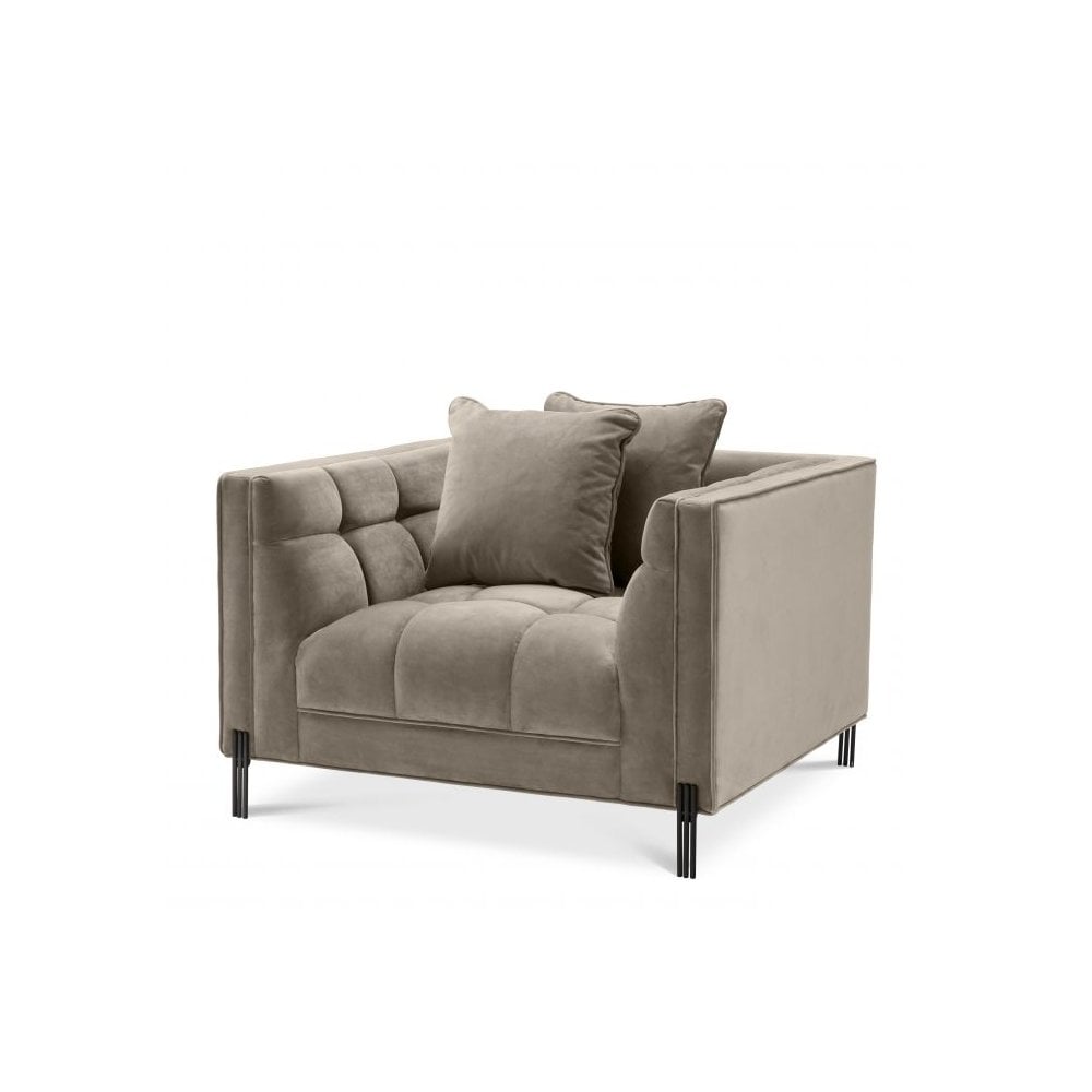 Sienna Chair in Greige Velvet with Black and Gold Accents